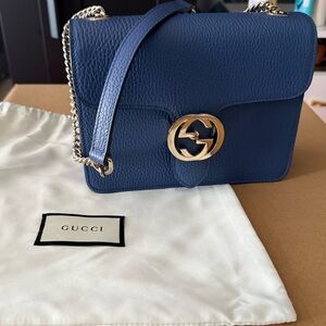 Gucci GG Interlocking Caspian Blue Leather Crossbody